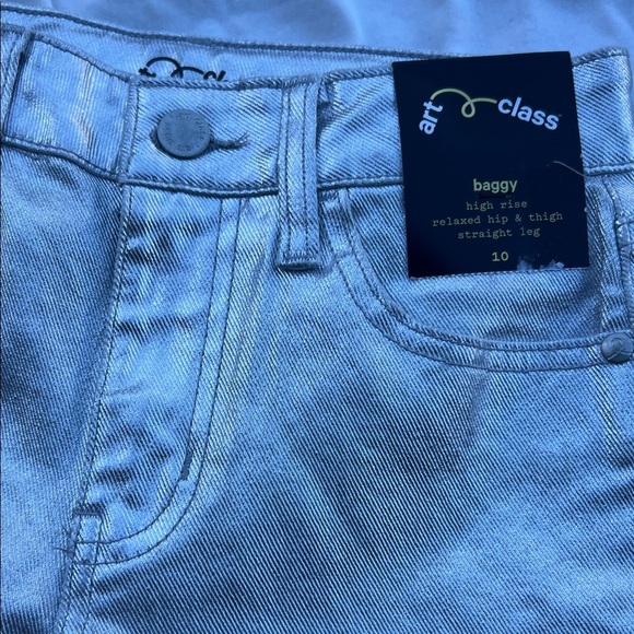 Art Class Girls Baggy High Rise Shiny Silver Straight Leg  Jeans::NWT:; - Picture 2 of 8